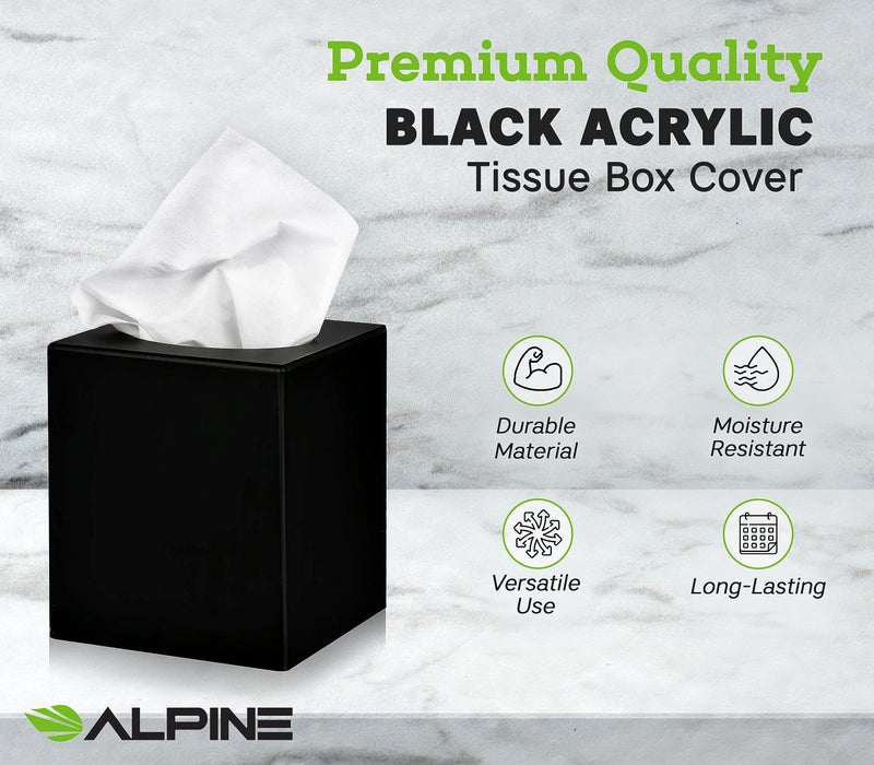 ألباين إنداستريز غطاء علبة مناديل أكريليك أسود من Alpine Industries - موزع صديق للبيئة - حامل/منظم ديكور للحمام ومكتب المكتب والسيارة (أسود) - Image 2